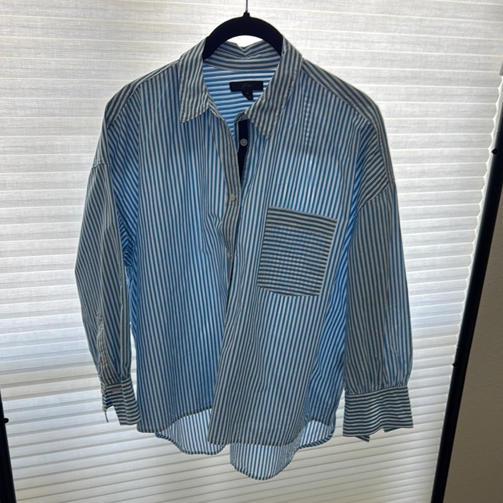 J. Crew Sky Blue and White Striped Shirt